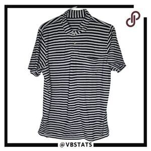 B. Draddy Men's Striped Pique Pima Cotton Blend Golf Polo Shirt Blue White Large